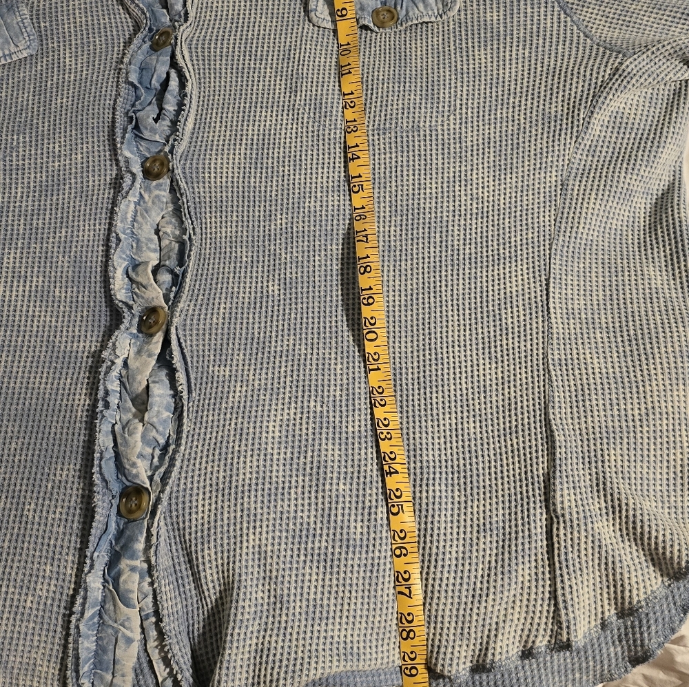 BiBi Light Blue Waffle Textured Oversize Shirt - Picture 5 of 6